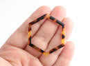 2 Large Hexagon Connectors Rings in Tortoise Shell, Imitation Turtle Shell, Cellulose Acetate, 45mm