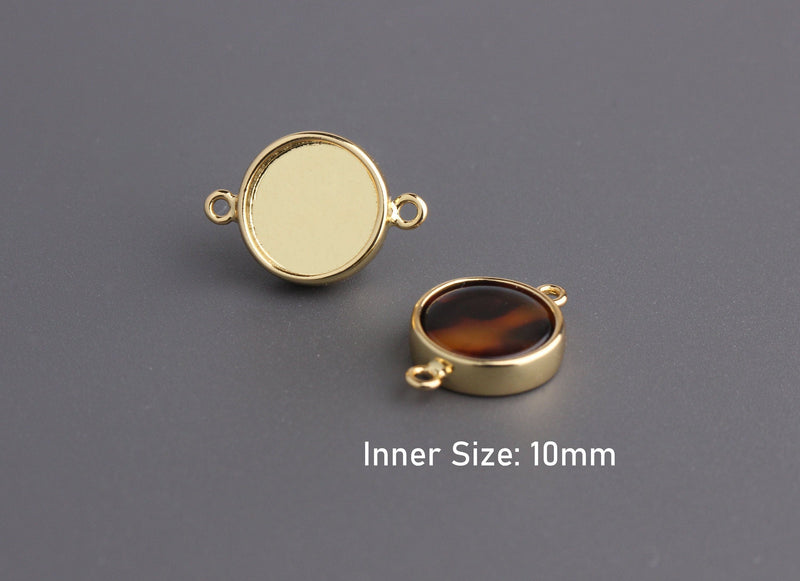 4 Gold Bezel Connectors, Fits 10mm, Gold Base Tray Setting, Round Bezel Cup, Cabochon Mount, Cameo Setting, 10mm Cabochon Base, BEZ007-10-MGP