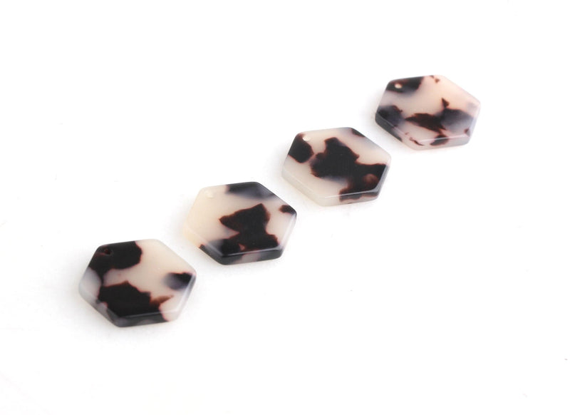4 Small Hexagon Beads in Blonde Tortoise, Geometric Charms, Honeycomb Shape, Cellulose Acetate, 17.25 x 15.5mm