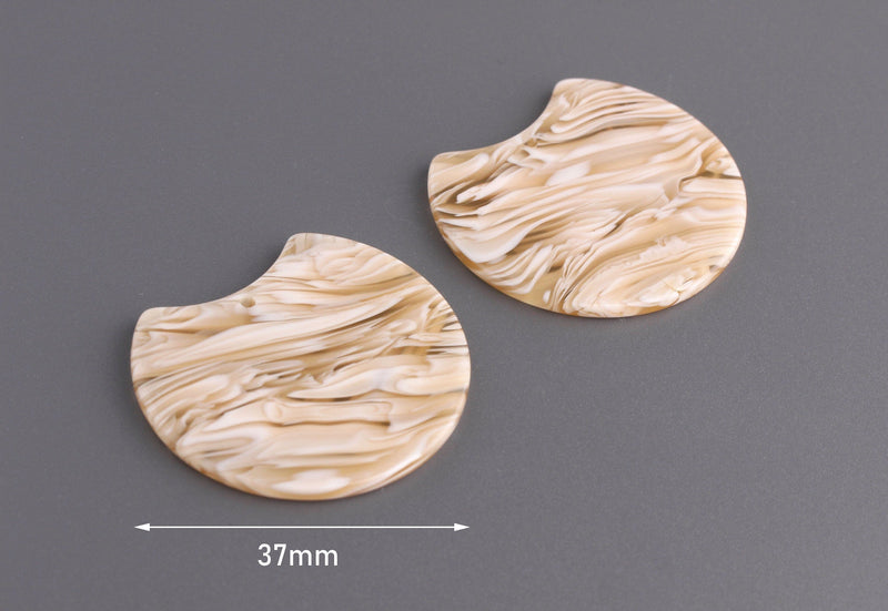 2 Large Half Circle Acrylic Blanks, Resin Earring Parts, Beige Charms, Sandstone Beads, Sandy Yellow Tortoise Shell Findings, CN173-37-YW03