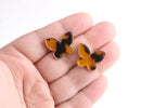 Faux Tortoise Shell Butterfly Stud Earring Findings, 1 Pair, Cellulose Acetate Studs, Tortoiseshell Stud, Gold Butterfly Stud, EAR068-20-GTT