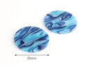4 Extra Large Round Discs, Water Blue Tortoise Shell, Wavy Stripes, Cellulose Acetate, 35mm