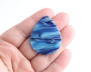4 Big Teardrop Blanks, Water Blue Tortoise Shell, Wavy Stripes, Cellulose Acetate, 40 x 31.5mm