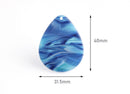 4 Big Teardrop Blanks, Water Blue Tortoise Shell, Wavy Stripes, Cellulose Acetate, 40 x 31.5mm