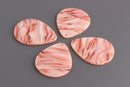 4 Big Teardrop Earring Charms, Coral Pink Marble, Pear Shaped, Acetate, 40 x 31.5mm