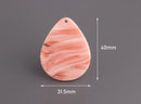 4 Big Teardrop Earring Charms, Coral Pink Marble, Pear Shaped, Acetate, 40 x 31.5mm