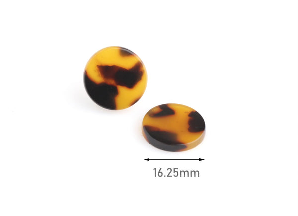 4 Tortoise Shell Circles, 16mm Blanks, Flat Circle Stud Earrings, 16mm Cabochons, Thick Discs, Acetate Acrylic Earring Blanks, LAK039-16-TT