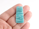 2 Turquoise Green Charms, Trapezoid Shape, Flat Rectangle Beads, Wavy Stripes, Cellulose Acetate, 37 x 19mm