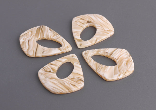 4 Sandy Yellow Tortoise Shell Beads, Beach Blonde, Large Teardrop Pendant, Acrylic Acetate Earring Parts, Yellow White Stripes, TD034-34-YW03