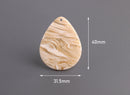 4 Large Teardrop Pendants, Sandy Yellow Tortoise Shell, Cellulose Acetate, 40 x 31.5mm