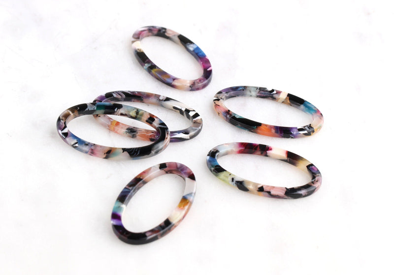 4 Oval Loop Connectors, Multicolor Tortoise Shell Findings, Flat Oval Rings, Thin Oval Link, Acetate Charm, Rainbow Connectors, VG037-35-DMC