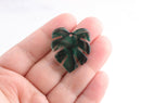 2 Transparent Green Resin Leaf Charms, Black Swirls, Fern Leaf Charms, Smokey Green Leaf Earring Findings, Palm Leaf Jewelry, FW033-30-GN03