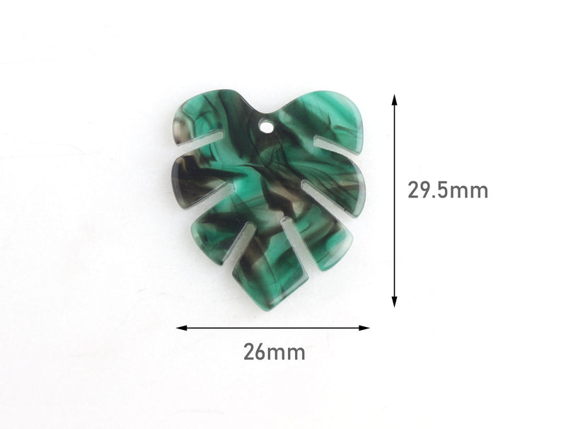 2 Transparent Green Resin Leaf Charms, Black Swirls, Fern Leaf Charms, Smokey Green Leaf Earring Findings, Palm Leaf Jewelry, FW033-30-GN03