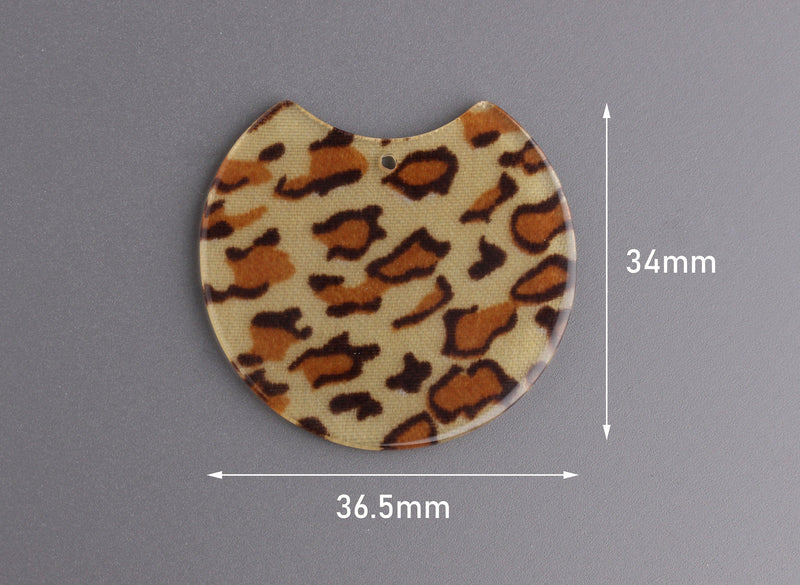 2 Animal Print Earring Findings, Jaguar Print Beads, Brown Leopard Pattern Jewelry, Cheetah Pattern, Large Flat Circle Discs, CN180-37-LP03