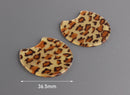 2 Animal Print Earring Findings, Jaguar Print Beads, Brown Leopard Pattern Jewelry, Cheetah Pattern, Large Flat Circle Discs, CN180-37-LP03