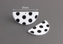 2 Half Moon Charms, Black and White Polka Dots, Cellulose Acetate, 37 x 18mm