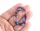 2 Flat Oval Ring Loops, 44 x 27.5mm, Beautiful Tortoise Shell Jewelry Supply, Acrylic Clear Purple Marble Resin Earring Dangle, VG040-44-PL05