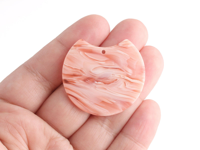 2 Peach Acrylic Beads, Pink Resin Charm, Half Circle Blank Earring Finding, Large Crescent Moon Circle Tortoise Shell Pendant, CN181-37-PK08