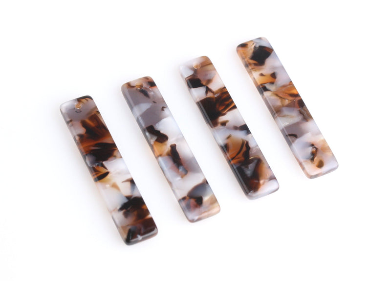 4 Long Bar Beads, 36 x 7.5mm, Dark Brown Tortoise Shell Jewelry Findings, Vertical Rectangle, Necklace Bar with Hole Blank, BAR044-36-DBW