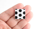 4 White Flat Square Blanks with Small Black Dots, Polka Dot Acetate Jewelry Making Supply, Flatback Resin Stud Earring Blank, LAK040-22-WDOT