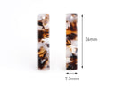 4 Long Bar Beads, 36 x 7.5mm, Dark Brown Tortoise Shell Jewelry Findings, Vertical Rectangle, Necklace Bar with Hole Blank, BAR044-36-DBW