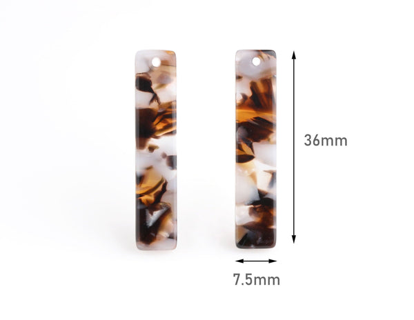 4 Long Bar Beads, 36 x 7.5mm, Dark Brown Tortoise Shell Jewelry Findings, Vertical Rectangle, Necklace Bar with Hole Blank, BAR044-36-DBW