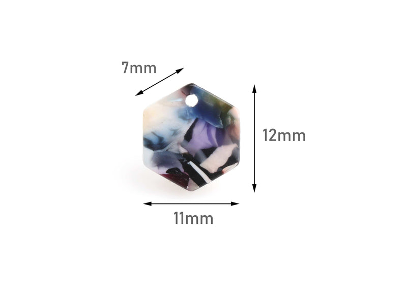 4 Tiny Hexagon Charms, 12mm Disc Blanks, Laser Cut Acrylic Shapes, Stud Earring Supplies, Rainbow Tortoise Shell Beads, DX083-12-DMC