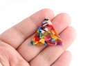 2 Large Triangle Charms, Colorful Rainbow Confetti, Acetate Plastic, 33 x 28.5mm