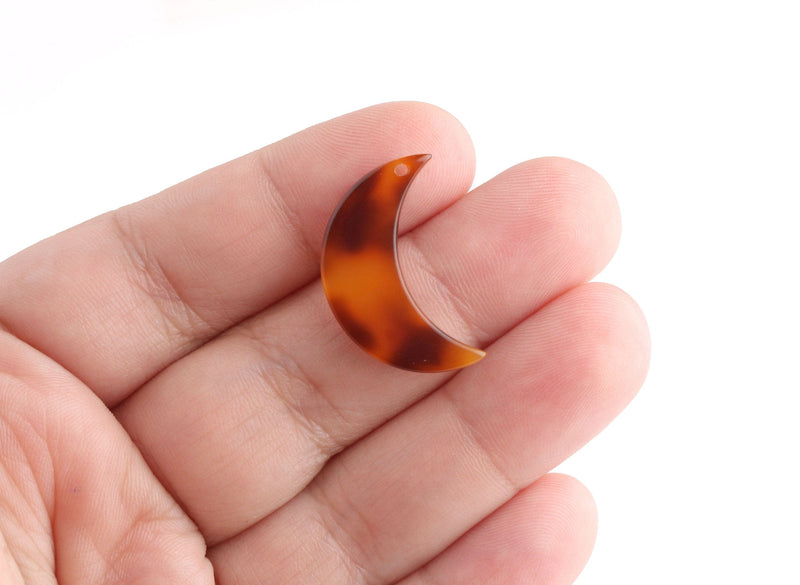 4 Large Crescent Moon Charms, Red Orange Resin Earring Blank Necklace Half Moon Dangles, Acrylic Shapes, Small Drop Pendant, CN184-24-FT