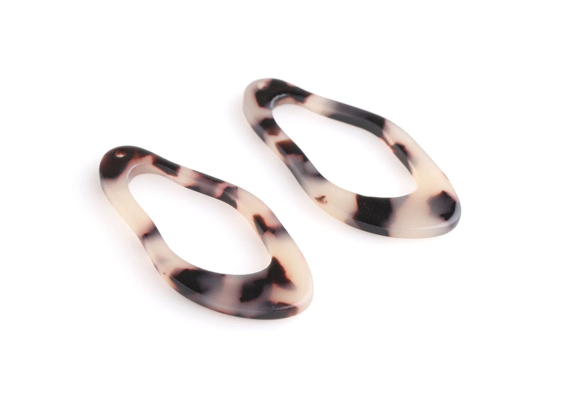 4 Free Form Pendants in Blonde Tortoise Shell, Organic Shape, Irregular Oval Earring Charm, Acetate, 41 x 20mm
