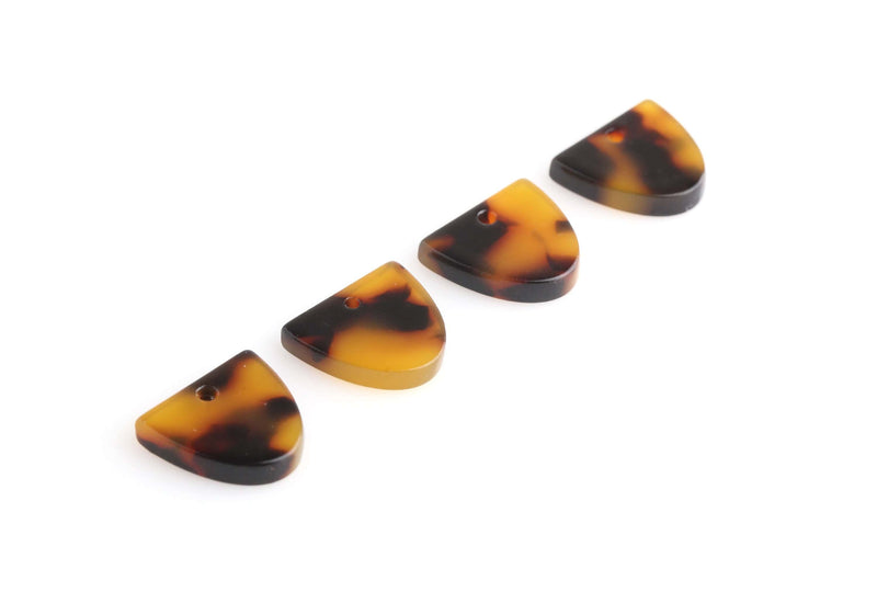 4 Mini Half Circle Charms in Tortoise Shell, Tiny Shapes, Cellulose Acetate, 13 x 11.5mm