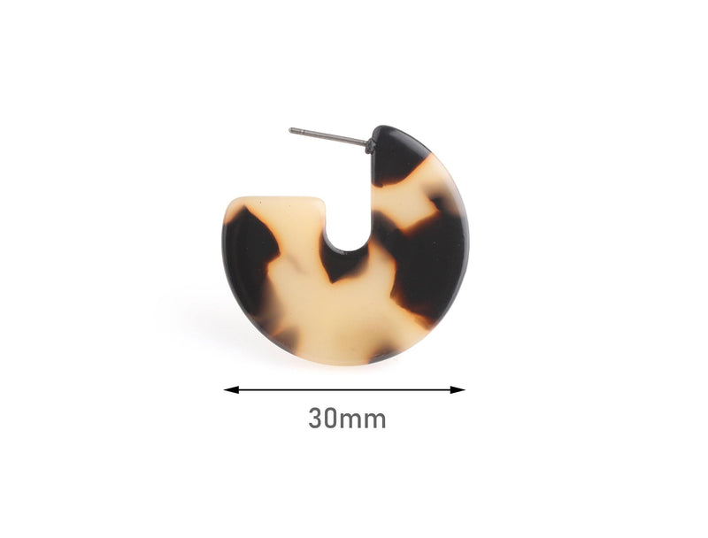 Blonde Tortoise Shell Hoop Findings, 1 Pair, Small Circle Earrings, Resin Hoop Earring, Wholesale Hoops Acetate Earring Parts, EAR069-30-BT