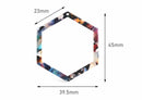 2 Acrylic Laser Cut Hexagon Pendant, Multicolor Tortoise Shell, Plastic Colorful Rings, Cellulose Acetate Charm, Linking Rings, DX071-45-DMC
