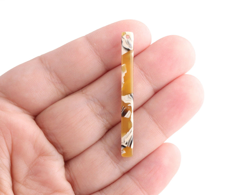 4 Long Stick Bar Dangles, Sunflower Yellow Tortoise Shell and White, Cellulose Acetate, 45 x 4mm