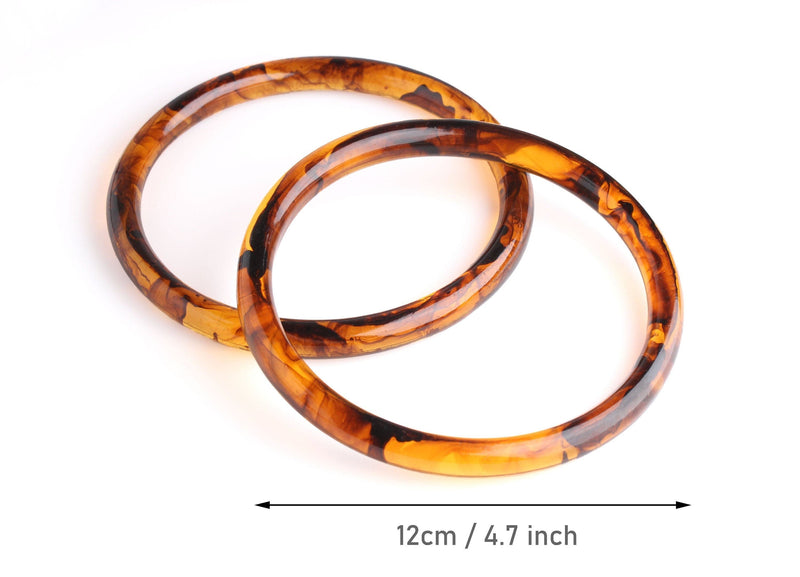 2 Acrylic Tortoise Shell Handbag Rings, 5 Inch Rings, Clutch Handle, Large Acrylic Purse Ring Connector, Rounded Edge Rings, RG073-120-AM01