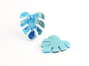 2 Light Blue Charms, Palm Leaf Earring Supplies, Acrylic Jewelry Findings, Monstera Leaf Pendant, Blue Gold Marble Charms, FW036-23-IM03