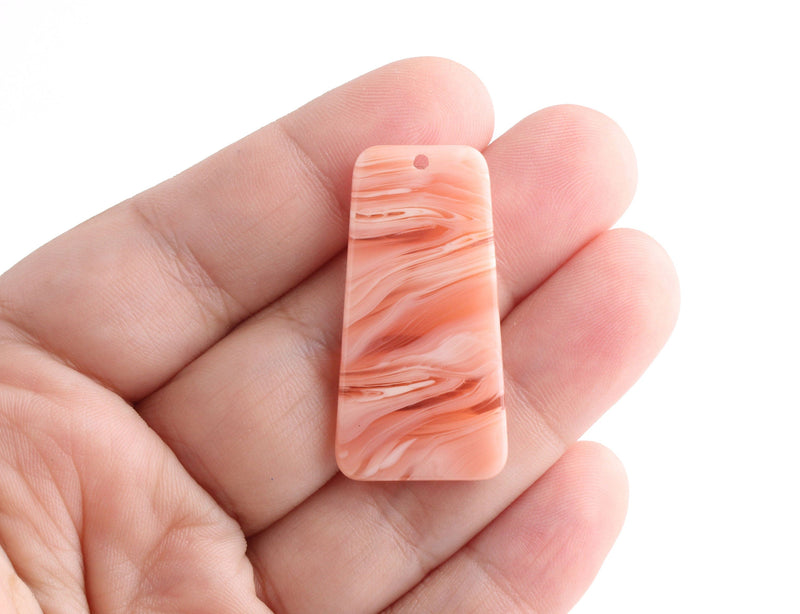 2 Trapezoid Shape Charms, Coral Pink Blanks, Wavy Stripes, Cellulose Acetate, 37 x 19mm