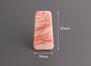 2 Trapezoid Shape Charms, Coral Pink Blanks, Wavy Stripes, Cellulose Acetate, 37 x 19mm