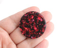 4 Black Acrylic Circle Blanks with Red Confetti Glitter, Big Sparkly Red Glitter Resin Bead, Black Tortoise Shell Circle 35mm, CN188-35-BKRF
