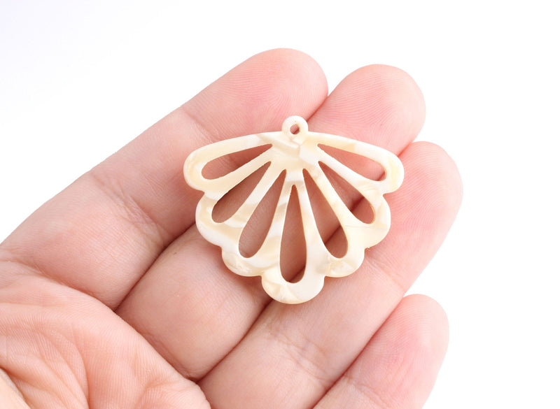 2 Ivory White Angel Wing Charms, Cream Fairy Wing Earring Components, Fan Shape, Guardian Angel Wing Pendant Necklace, XY017-35-W05