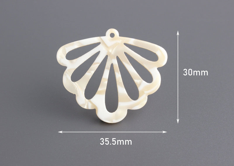2 Ivory White Angel Wing Charms, Cream Fairy Wing Earring Components, Fan Shape, Guardian Angel Wing Pendant Necklace, XY017-35-W05