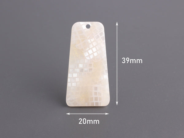 2 Pearl White Snakeskin Beads, Reptile Crocodile Skin Pattern, Flat Rectangle Charm, Resin Jewelry, Acrylic Earring Blank, DX086-39-W09