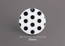 4 Flat Disc Pendants in White Black Dots, 35mm Disc Blanks, Polka Dot Beads, Large Circle Findings, White Circle Charms, CN103-35-WDOT