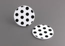 4 Flat Disc Pendants in White Black Dots, 35mm Disc Blanks, Polka Dot Beads, Large Circle Findings, White Circle Charms, CN103-35-WDOT