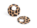 2 Animal Print Beads, Printed Acrylic Earring Blanks, Brown Cheetah Print, Thin Flat Discs, Monogramming Blanks, Beveled Edge, RG075-35-LP01