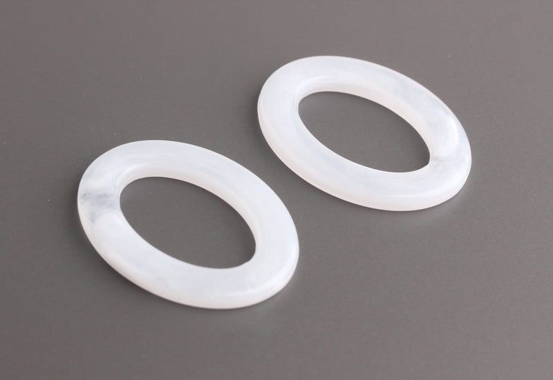 4 Large Oval Ring Links, Translucent White, 37 x 28mm