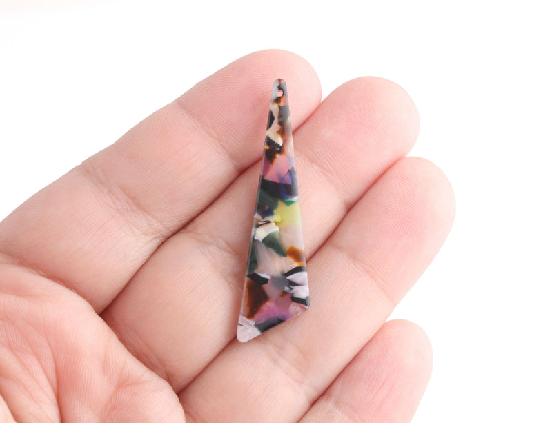 2 Skinny Triangle Blanks, Multicolor Tortoise Shell Bead, Thin Dainty Triangle Charm, Colorful Plastic Charm Geometric Earring, TR023-42-KMC