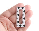 2 Polka Dot Beads, Chunky Earring Component, Cellulose Acetate Charm, White Black Dots, Plastic Jewelry Part, 2 Inch Rectangle, DX076-50-WDOT