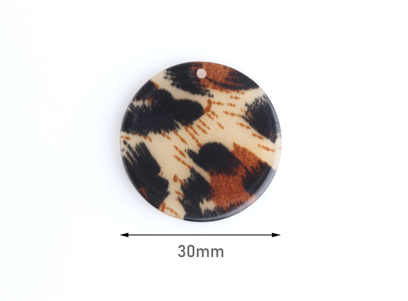 4 Brown Leopard Print Charms, Trendy Animal Print Beads, 30mm Large Acrylic Circle Blanks for Vinyl, Beige Leopard Pattern, CN192-30-LP04