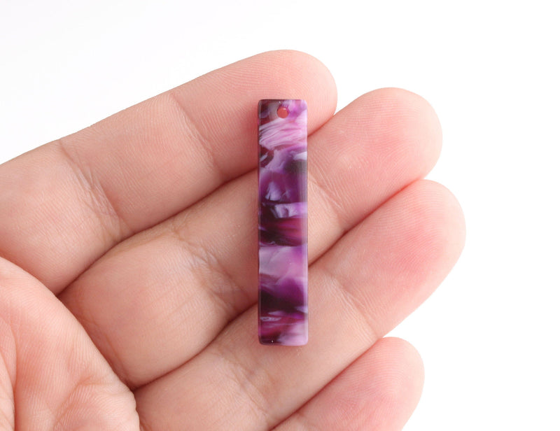 4 Purple Marble Earring Dangles, Dark Purple Tortoise Shell, Flat Vertical Bar Charm, Purple Lucite Charm, Smooth Bar Beads, BAR042-36-PL01